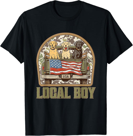 Patriotic Local Boy Labrador Dogs USA Camo Truck Design Tee T-Shirt