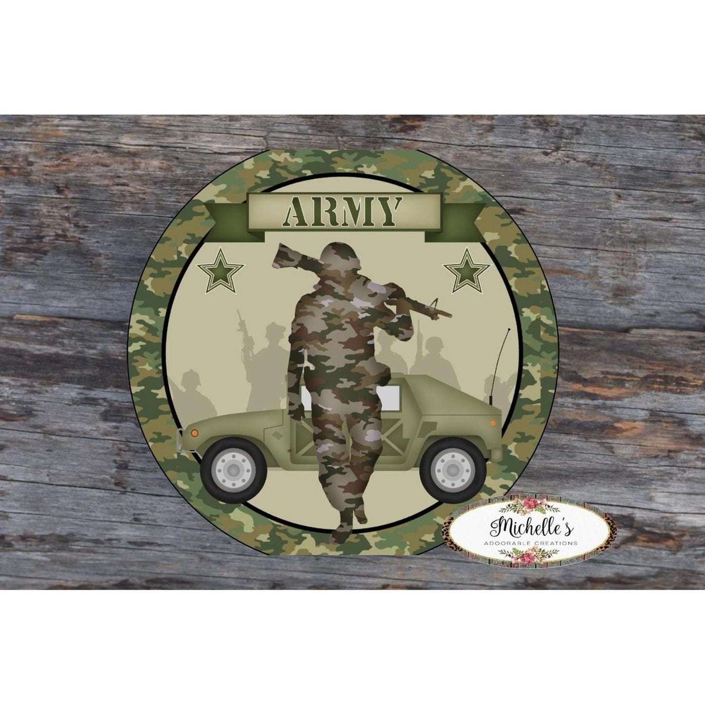 Army Solider Camo Round Sign