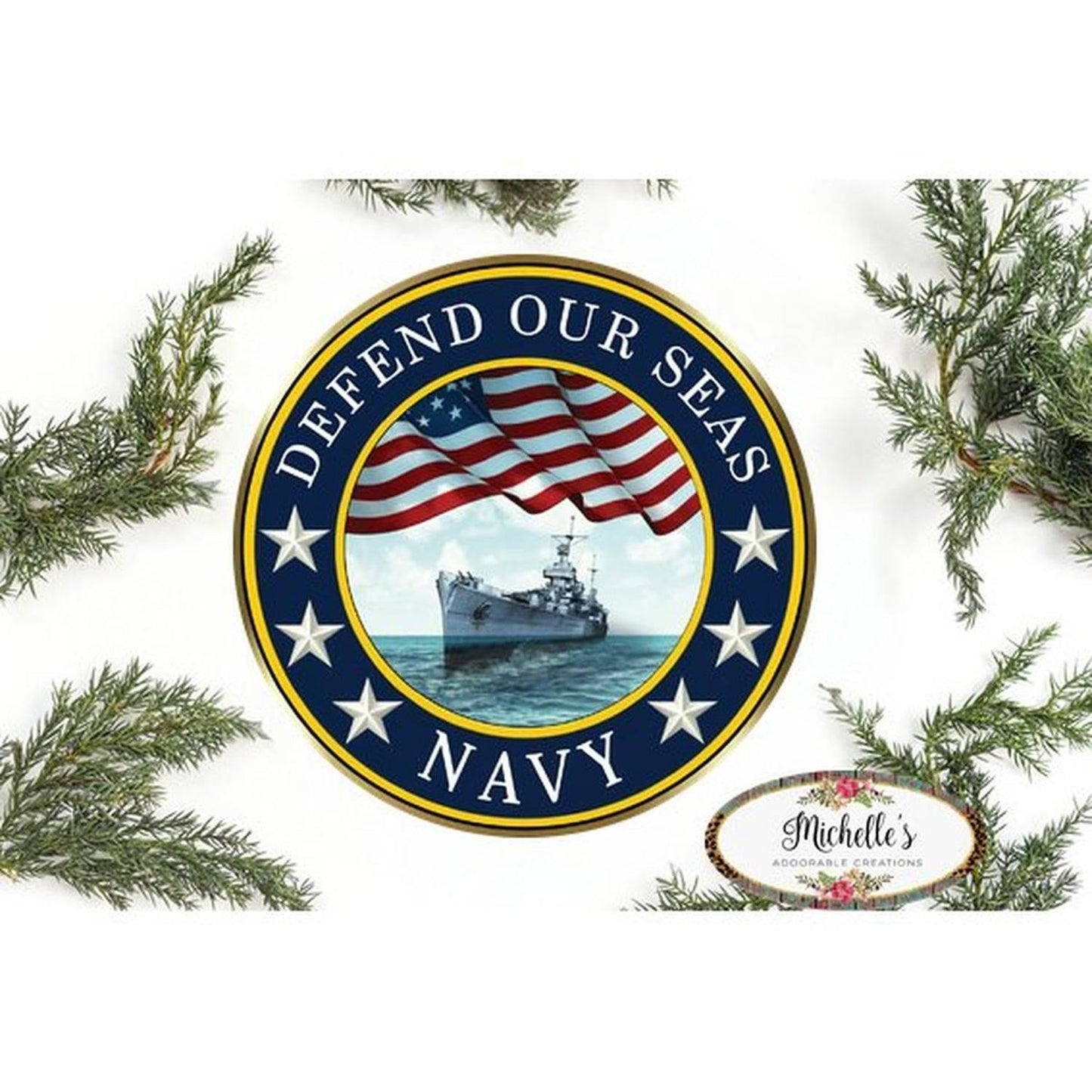 Defend Our Seas US Navy Round Sign