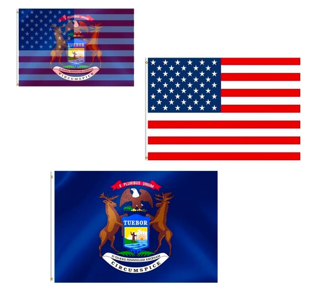 2 in 1 Michigan State and America USA Boat Motorcycle Truck Flag