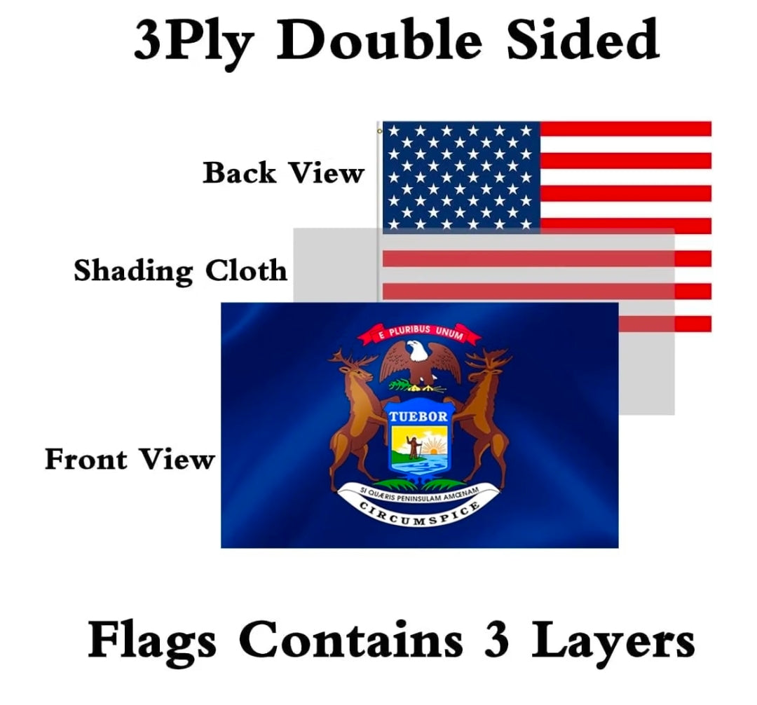 2 in 1 Michigan State and America USA Boat Motorcycle Truck Flag