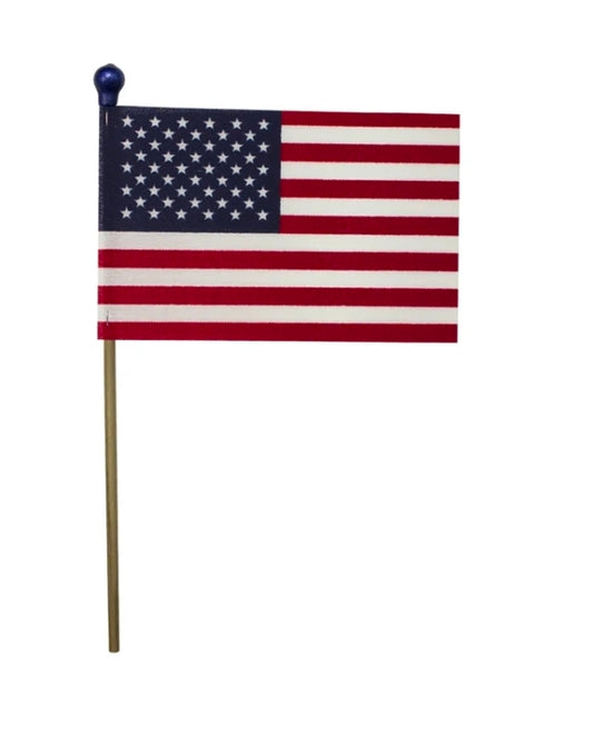 U.S. Stick Flag 4 in X 6 in No Fray 3/16 in X 10 in Wood Staff Plastic Blue Ball Tip